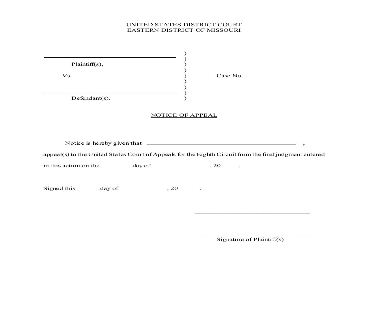 Notice Of Appeal (Non Prisoner) |  | Missouri