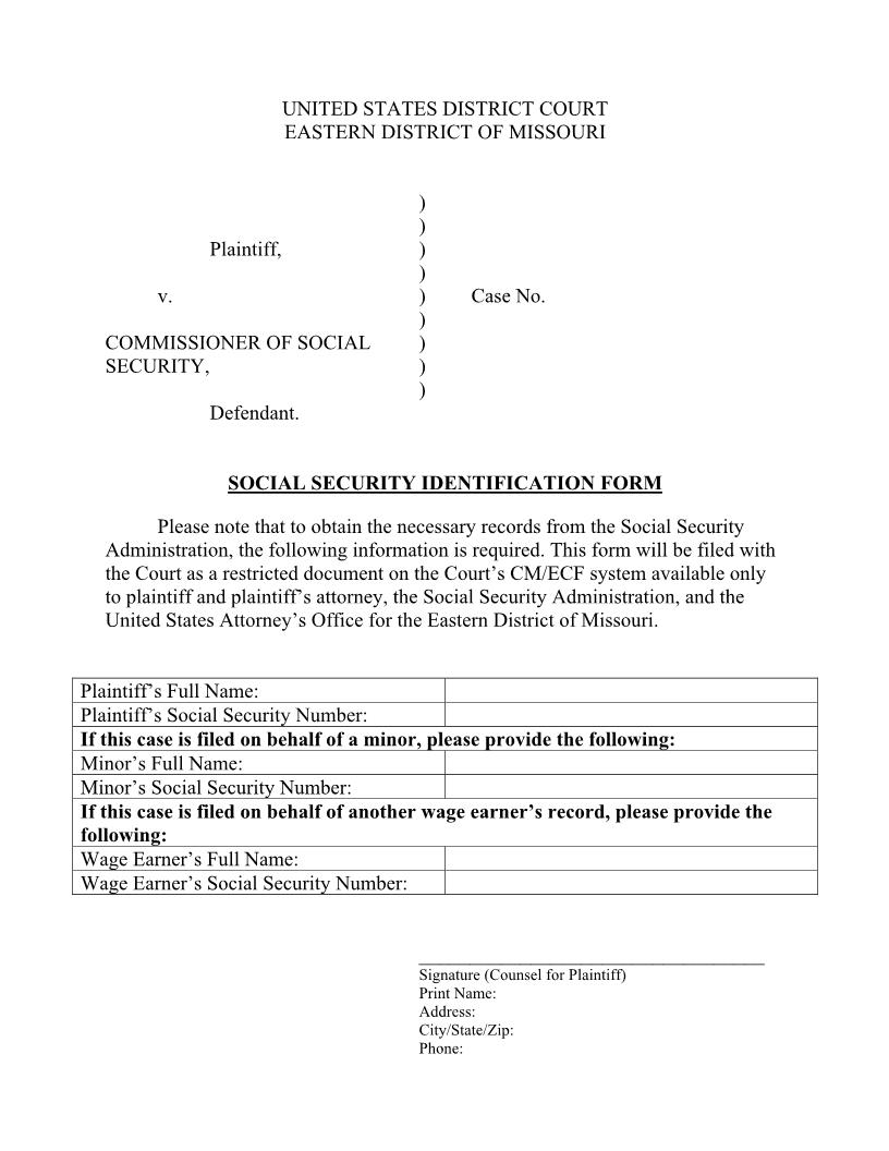 Social Security Identification Form {MOED-0067} | Pdf Fpdf Docx | Missouri