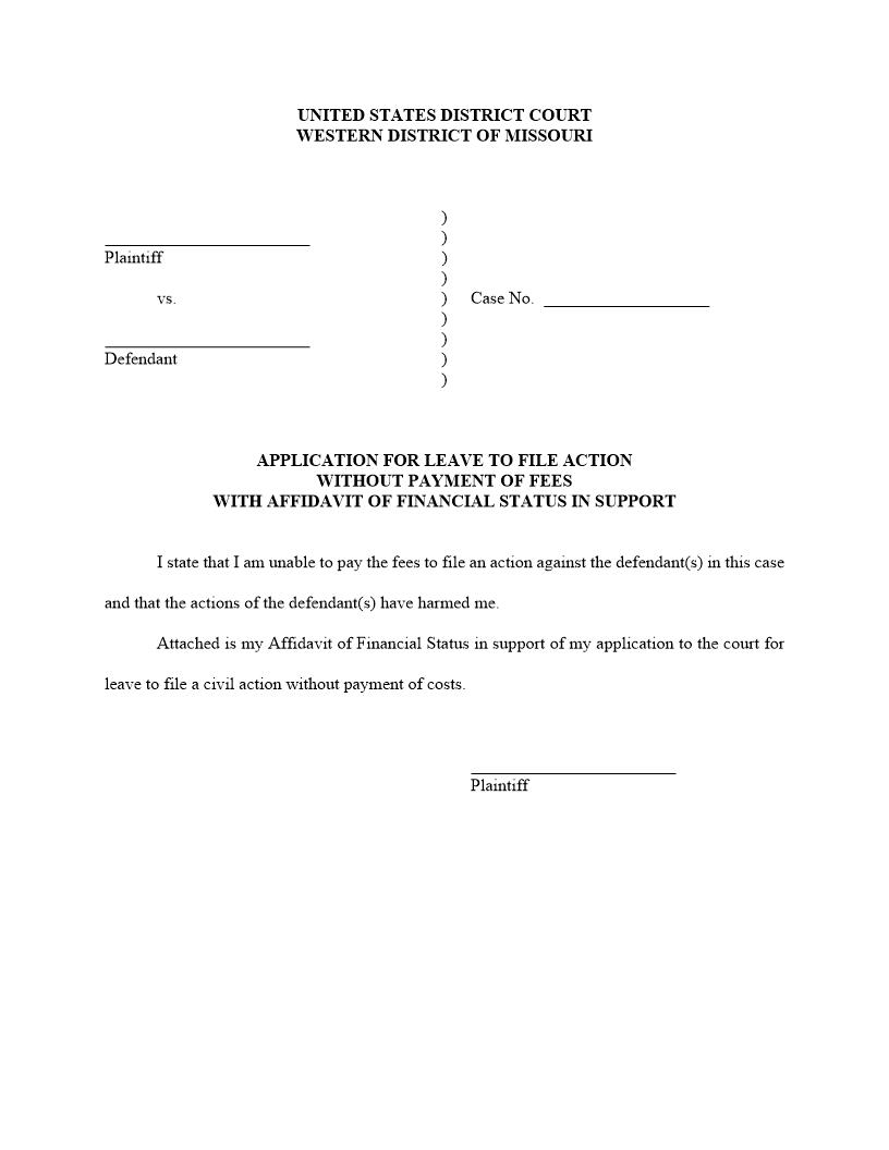 Application For Leave To File Without Payment | Pdf Fpdf Docx | Missouri