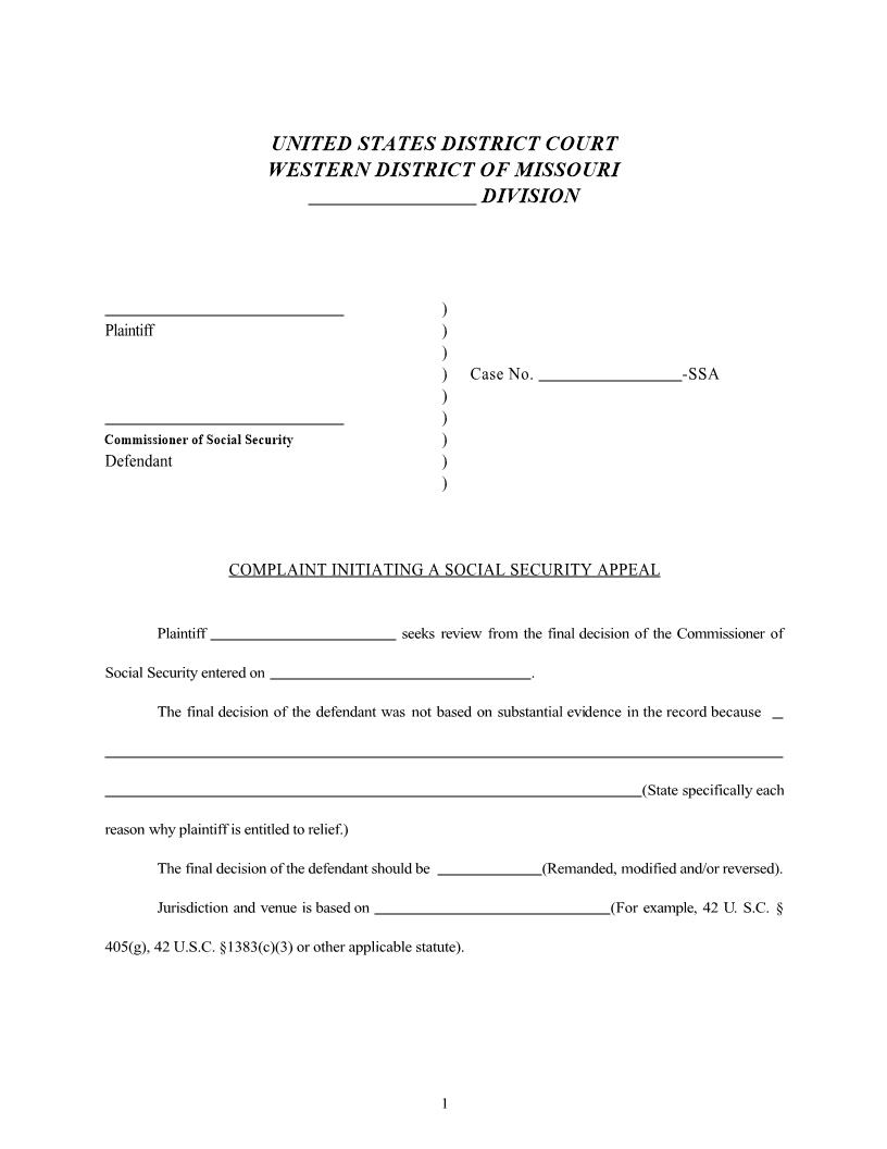 Social Security Complaint | Pdf Fpdf Docx | Missouri