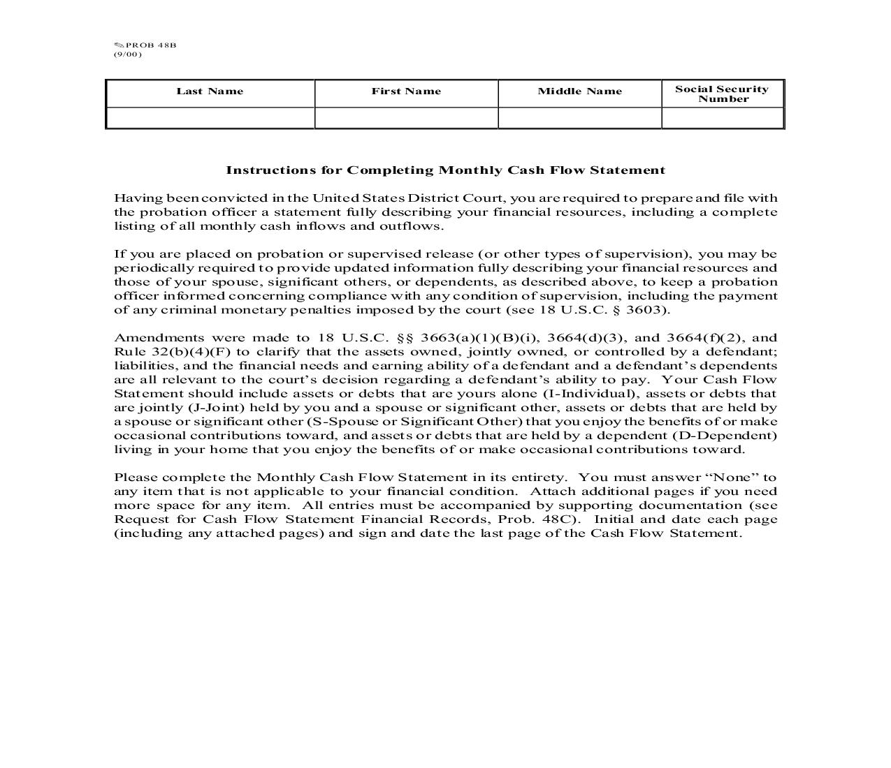 Monthly Cash Flow Statement {PROB 48B} | Pdf Fpdf Doc Docx | Missouri