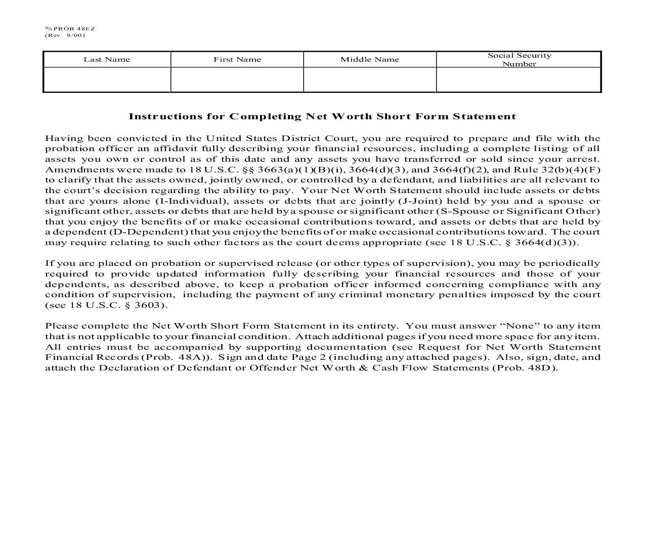 Net Worth Short Form Statement {PROB 48EZ} | Pdf Fpdf Doc Docx | Missouri