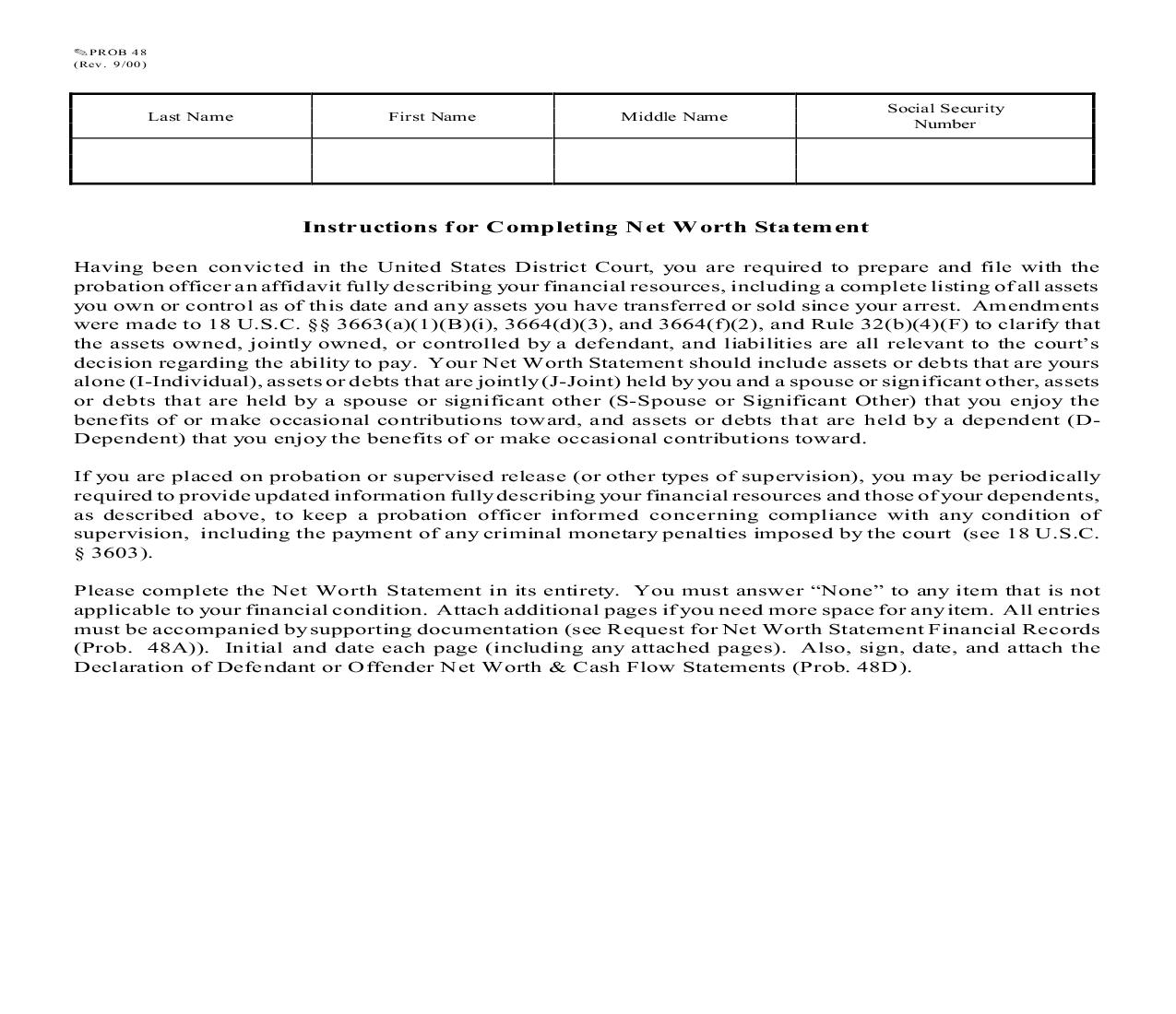 Net Worth Statement {PROB 48} | Pdf Fpdf Doc Docx | Missouri