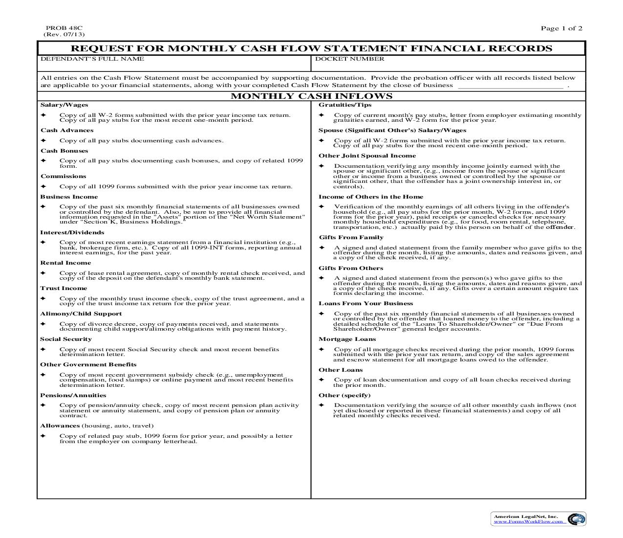 Request For Monthly Cash Flow Statements Financial Records {PROB 48C} | Pdf Fpdf Doc Docx | Missouri