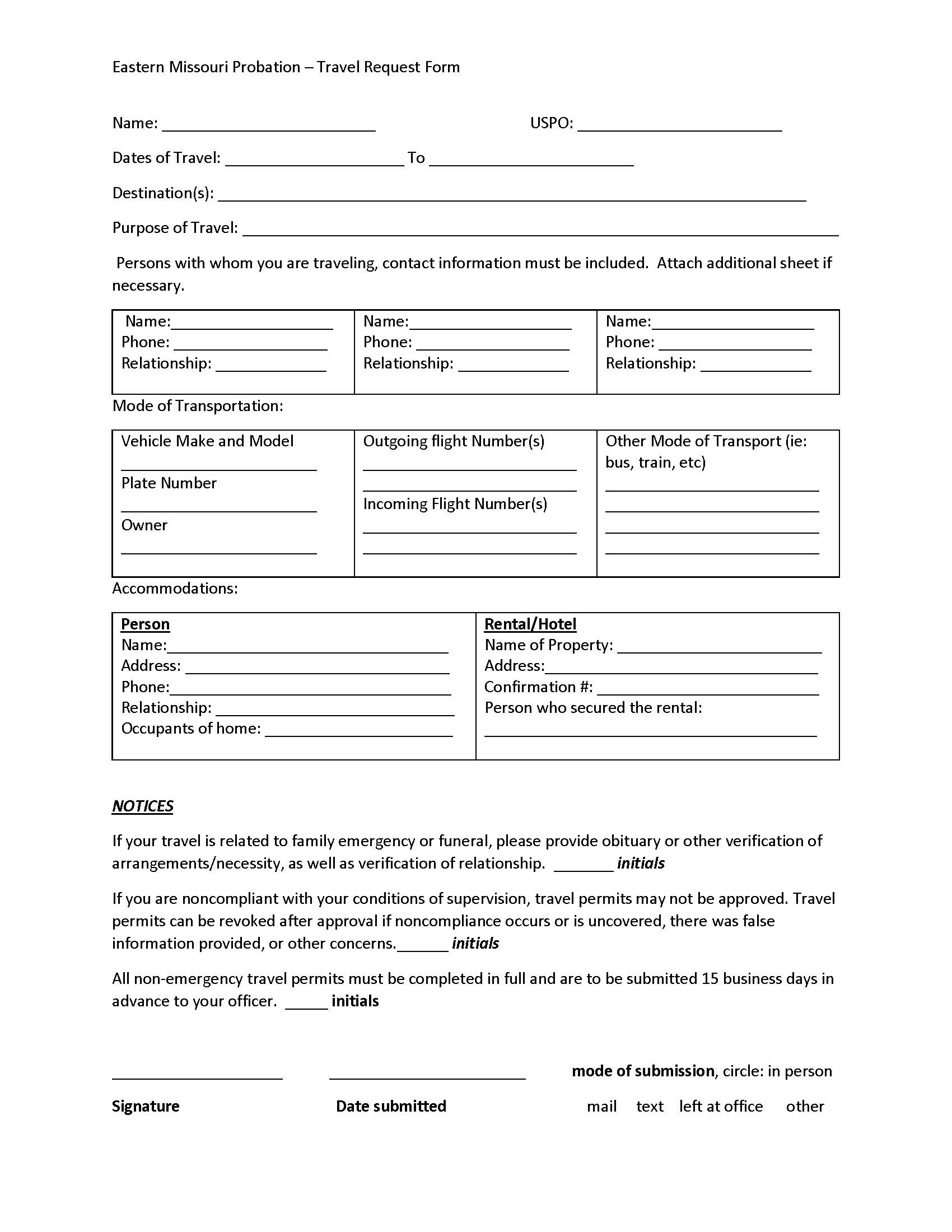 Travel Request Form | Pdf Fpdf Doc Docx | Missouri