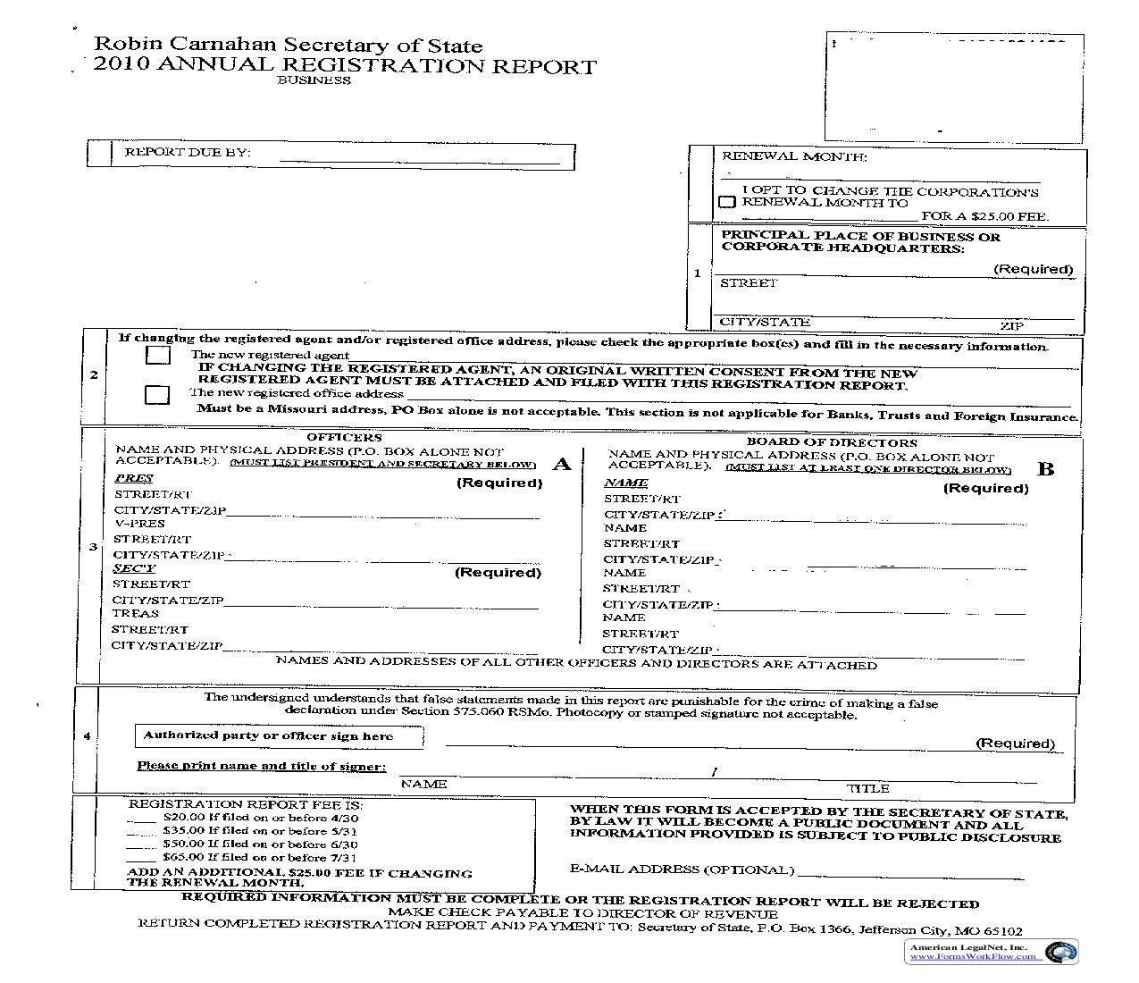 2010 Annual Registration Report |  | Missouri