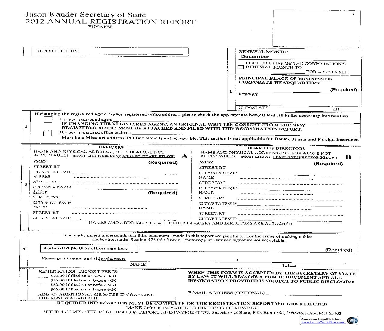2012 Annual Registration Report |  | Missouri