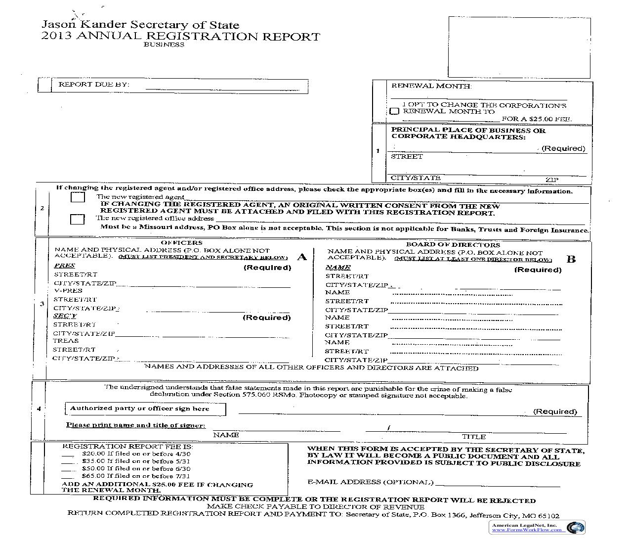 2013 Annual Registration Report |  | Missouri