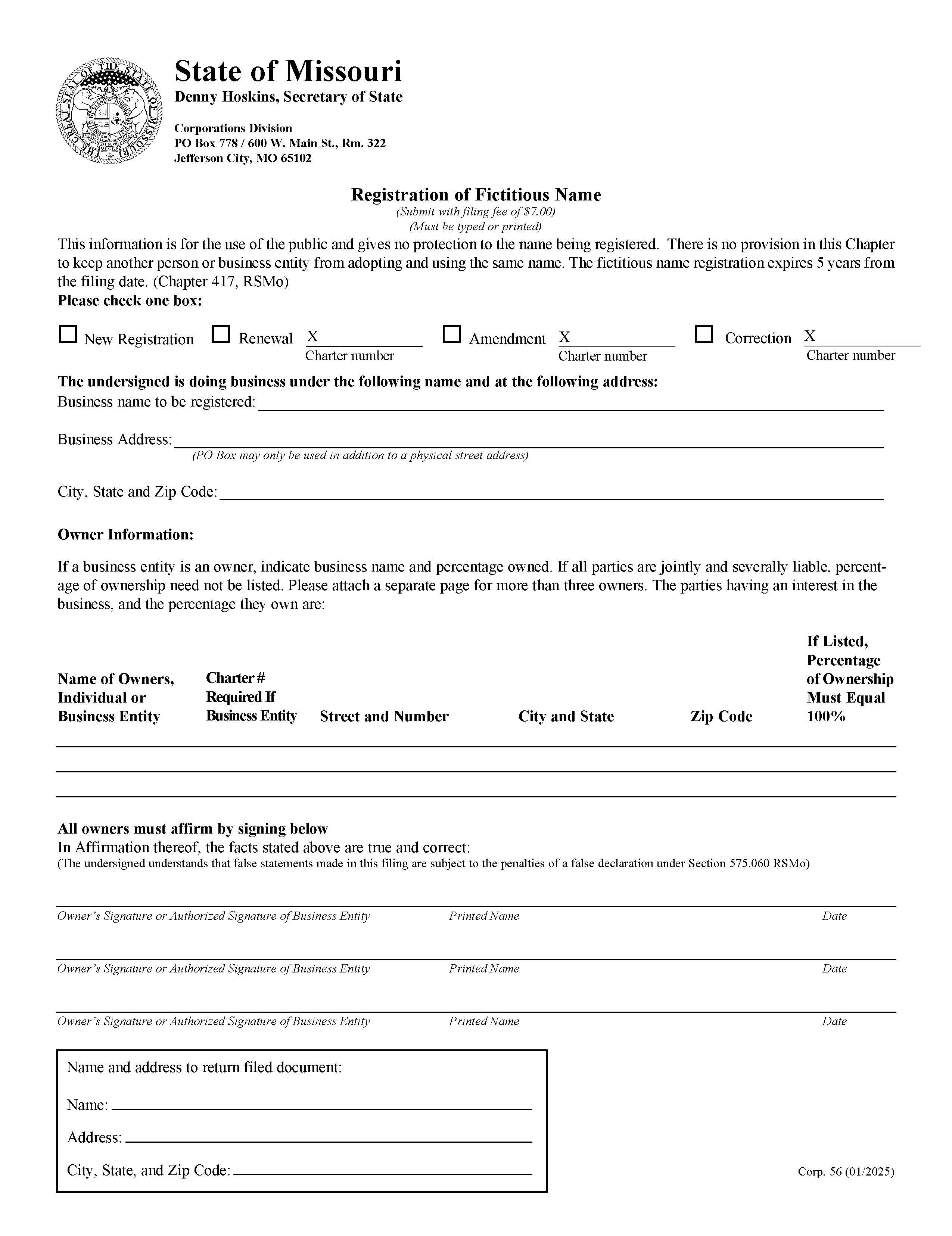 Registration Of Fictitious Name {56} | Pdf Fpdf Doc Docx | Missouri