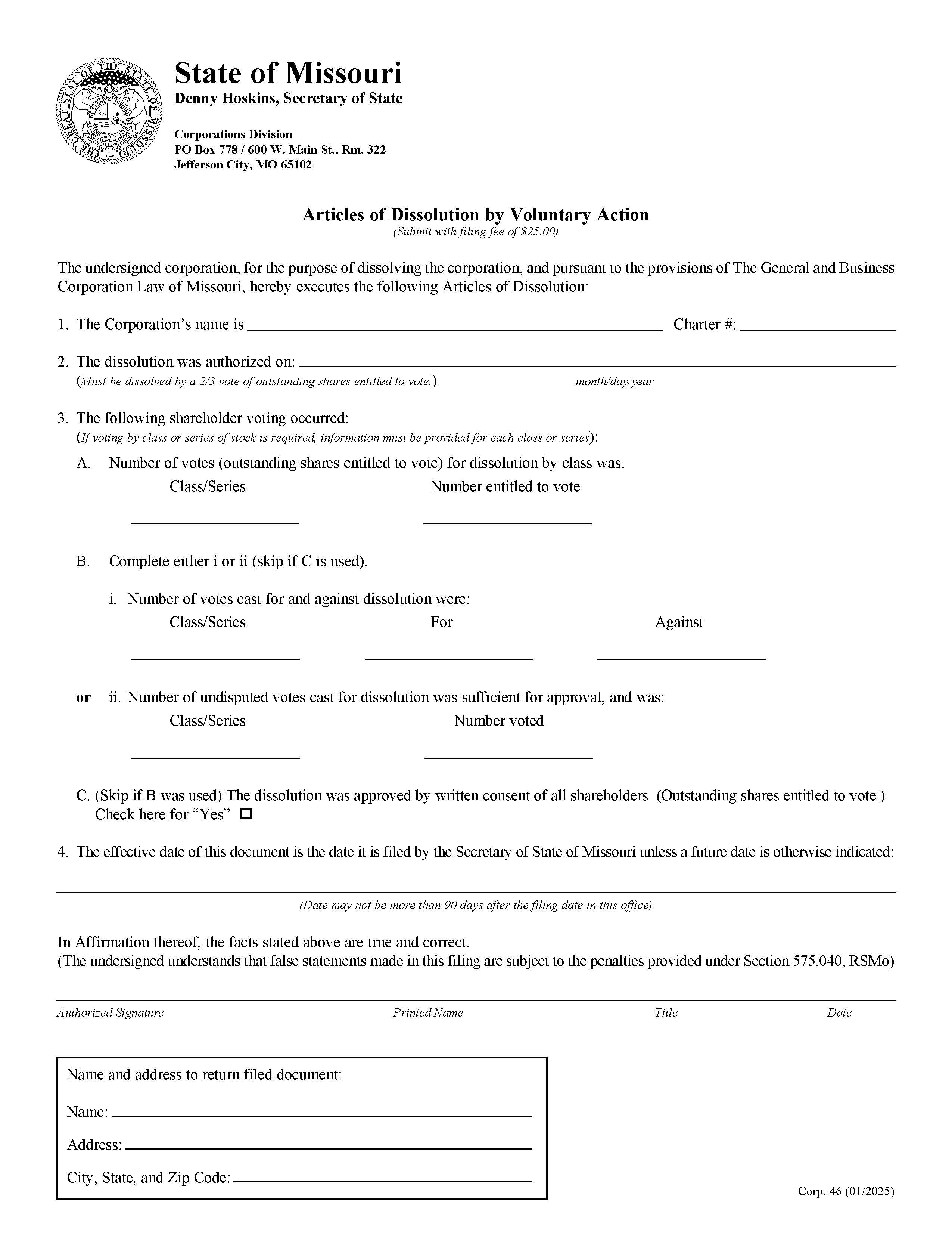 Articles Of Dissolution By Voluntary Action {46} | Pdf Fpdf Doc Docx | Missouri