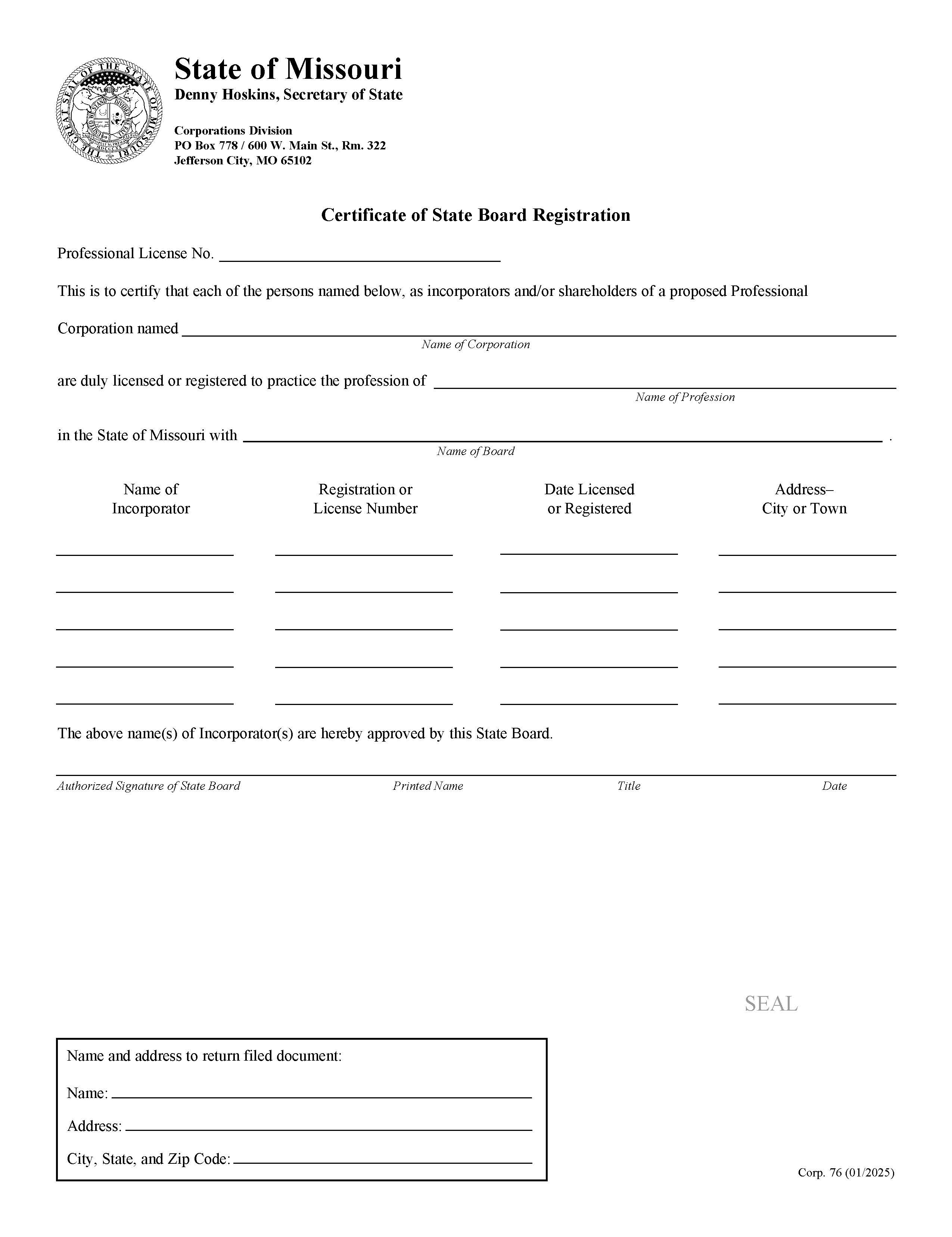 Certificate Of State Board Registration {76} | Pdf Fpdf Doc Docx | Missouri