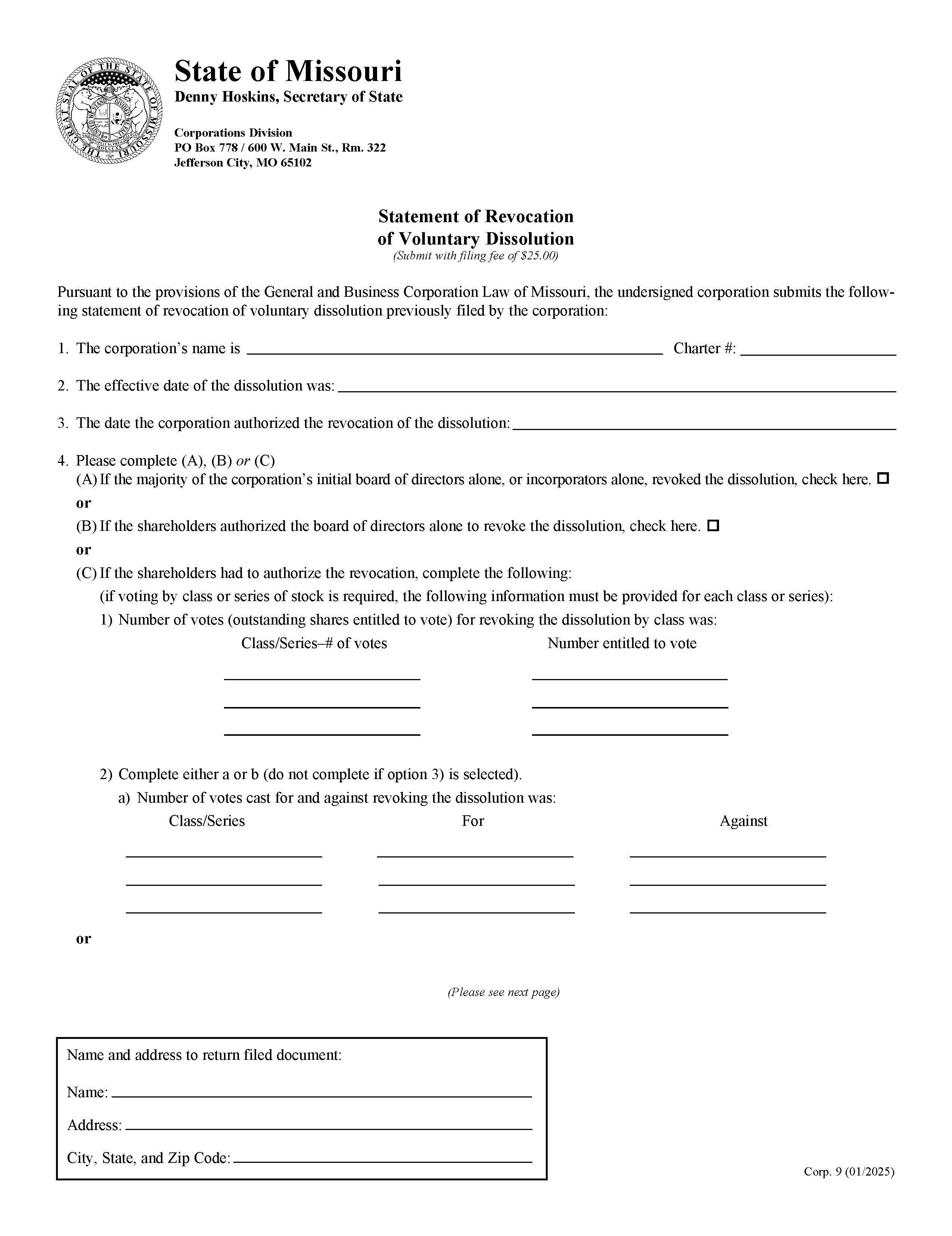 Statement Of Revocation Of Voluntary Dissolution {9} | Pdf Fpdf Doc Docx | Missouri