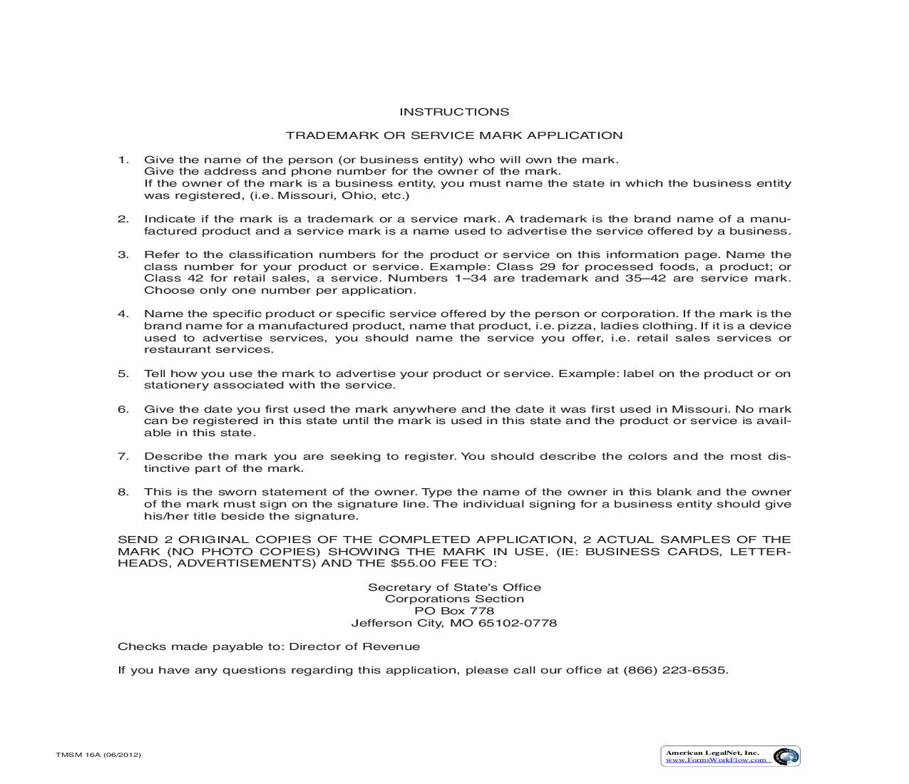 Application Or Renewal {TMSM 16A} | Pdf Fpdf Doc Docx | Missouri