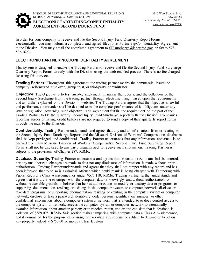 Electronic Partnering Confidentiality Agreement {WC-276} | Pdf Fpdf Docx | Missouri