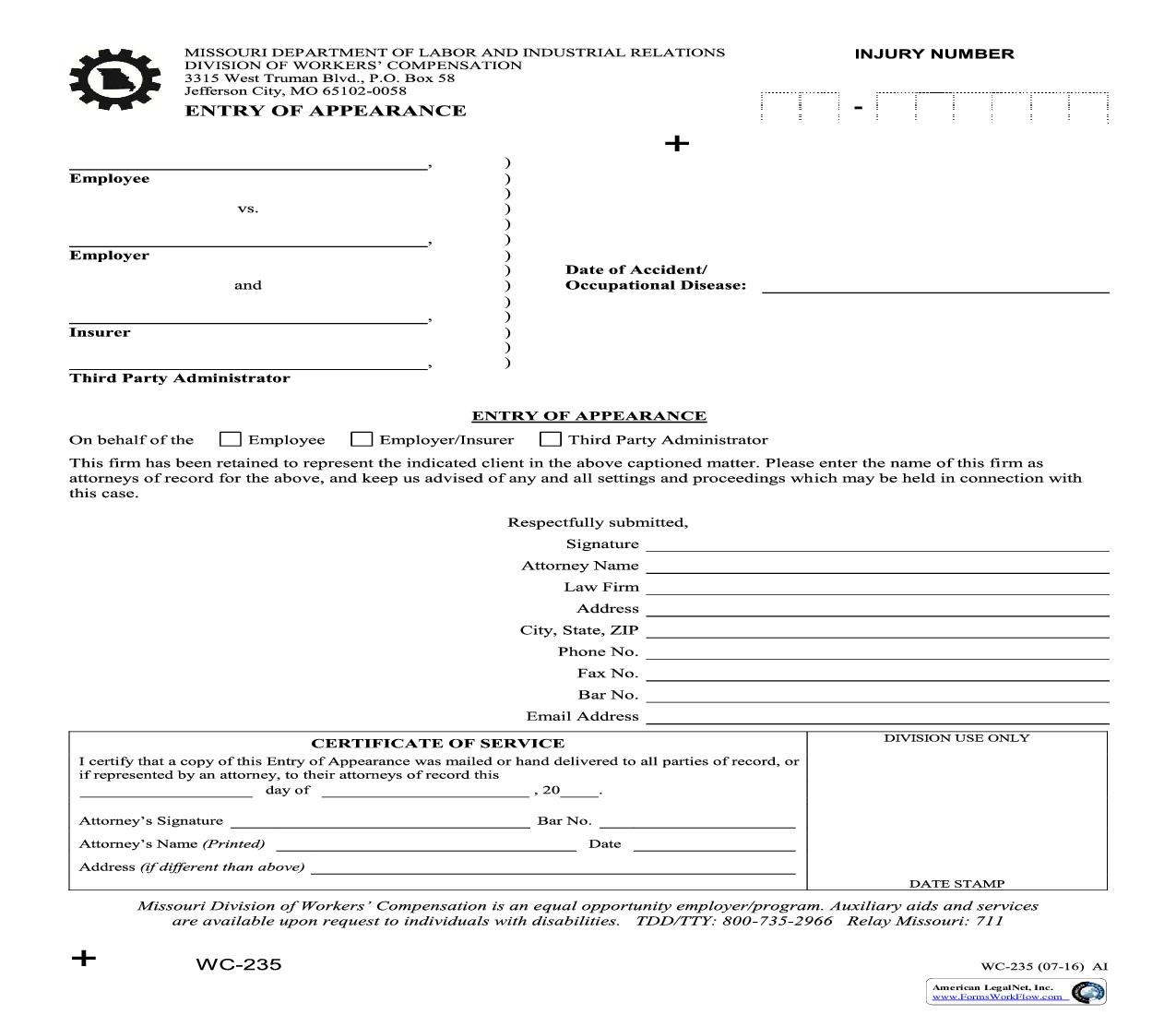 Entry Of Appearance {WC-235} | Pdf Fpdf Doc Docx | Missouri