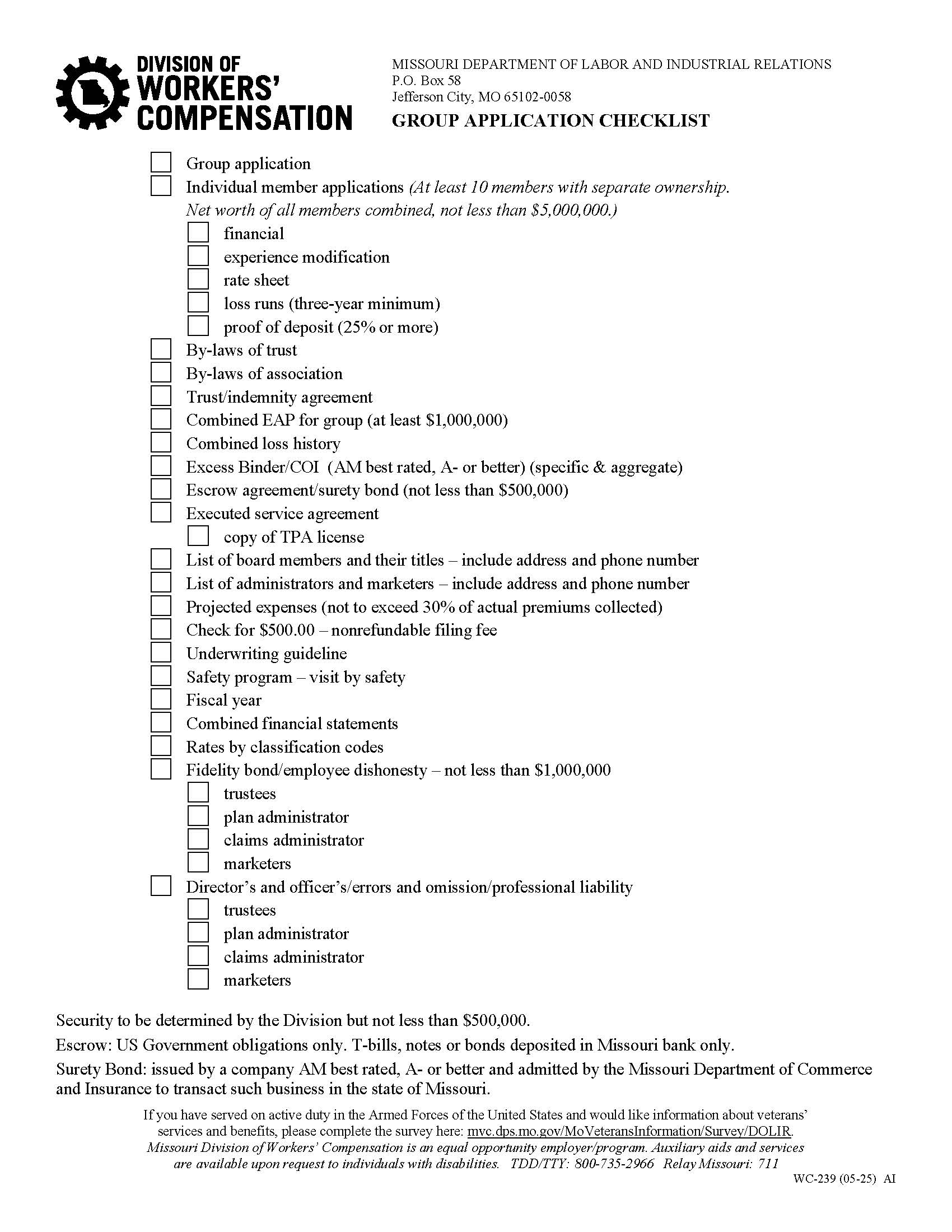 Group Application Checklist {WC-239} | Pdf Fpdf Doc Docx | Missouri