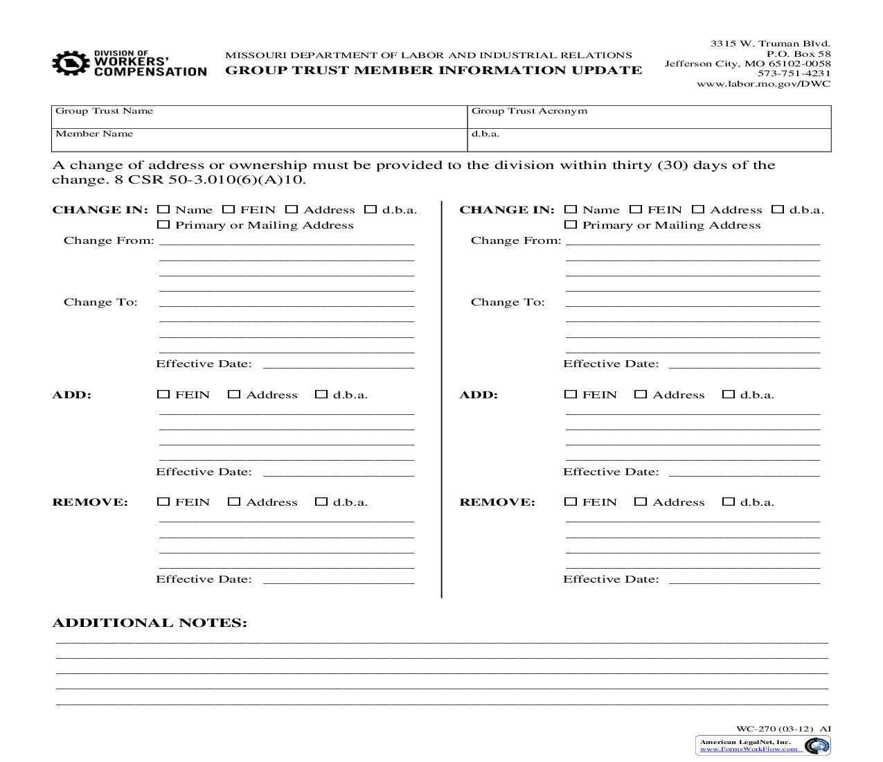 Group Trust Member Information Update {WC-270} | Pdf Fpdf Doc Docx | Missouri