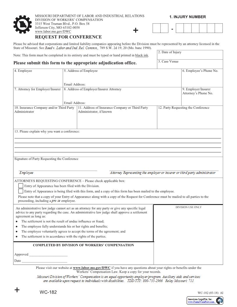 Request For  Conference {WC-182} | Pdf Fpdf Docx | Missouri