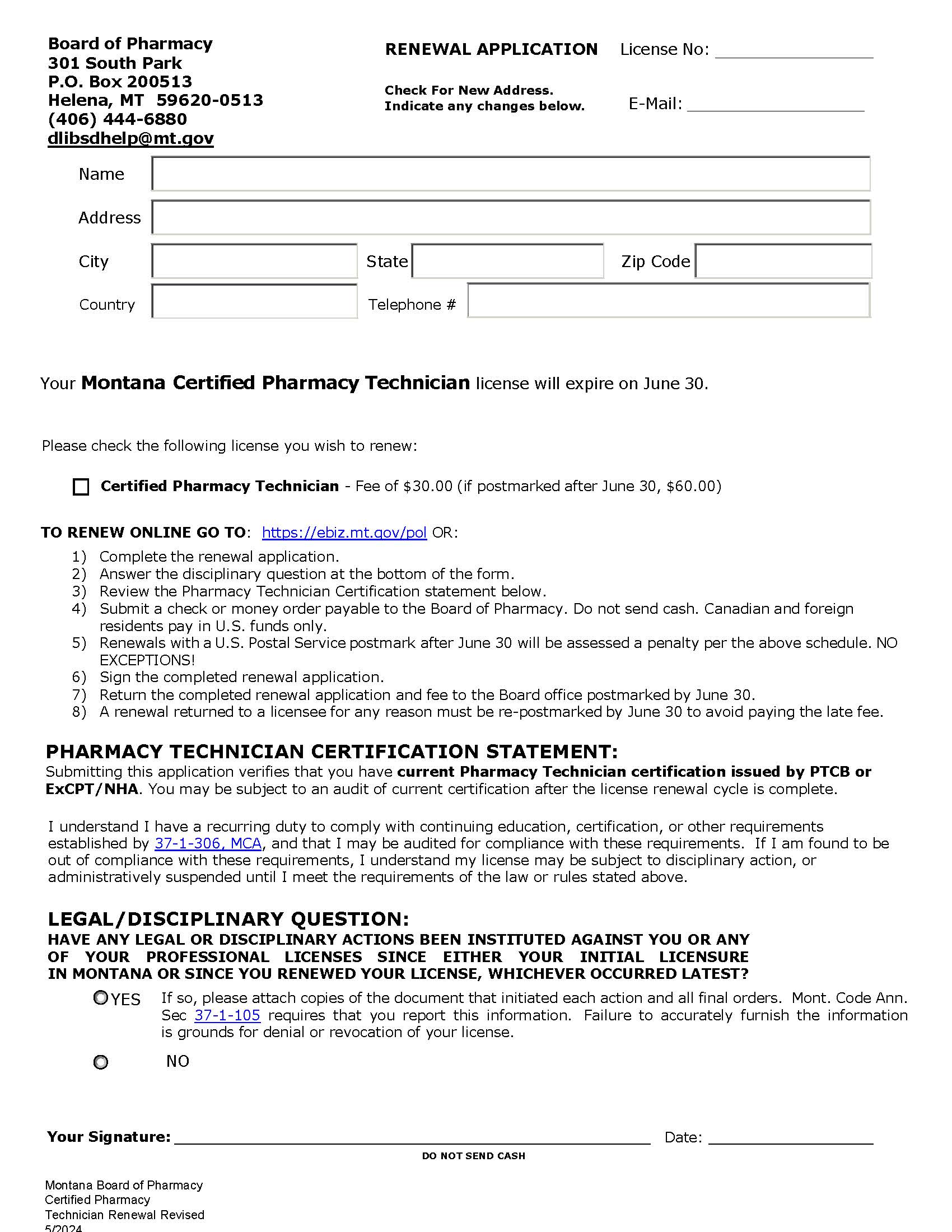 Certified Pharmacy Technician Renewal | Pdf Fpdf Docx | Montana