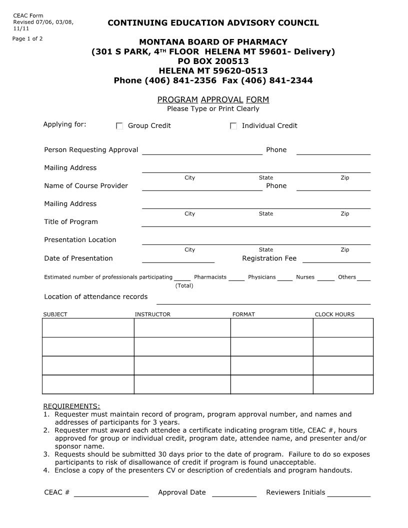 Continuing Education Program Approval | Pdf Fpdf Docx | Montana