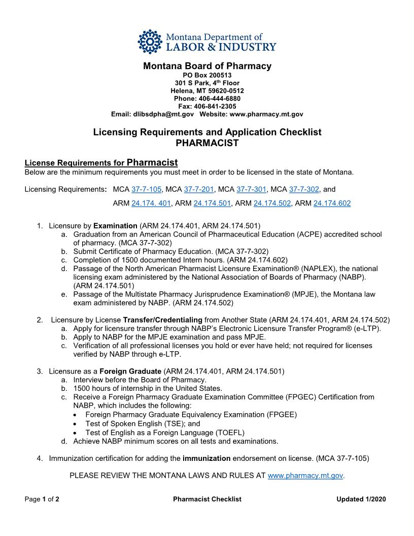Pharmacist Application | Pdf Fpdf Docx | Montana