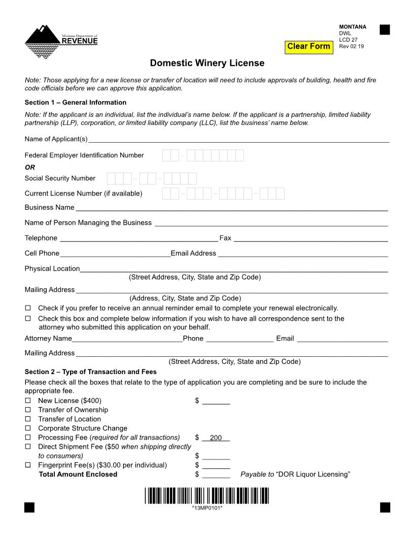 Domestic Winery License | Pdf Fpdf Docx | Montana