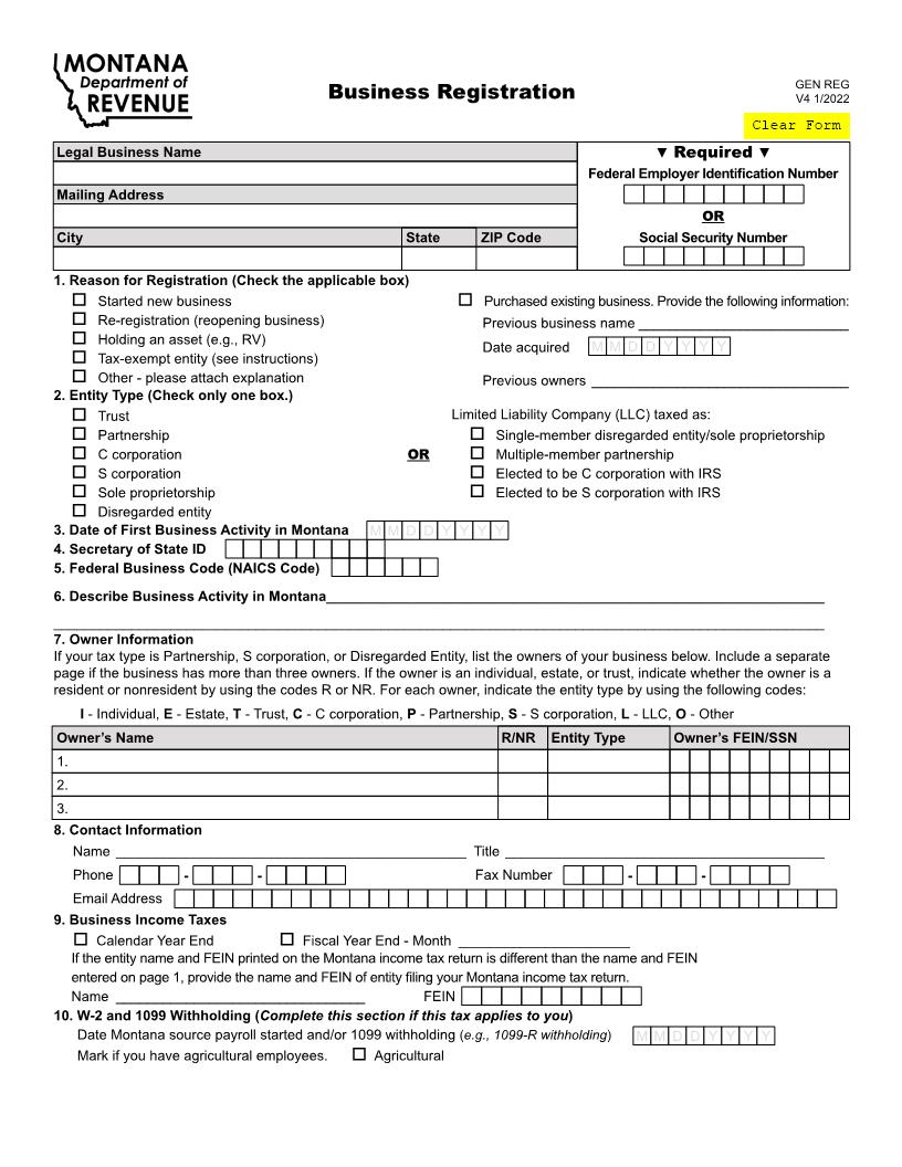 Montana Department Of Revenue Business Registration | Pdf Fpdf Docx | Montana