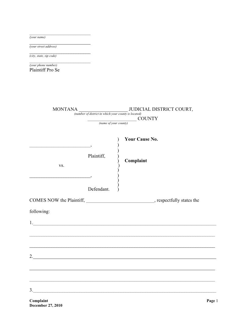 Complaint | Pdf Fpdf Docx | Montana