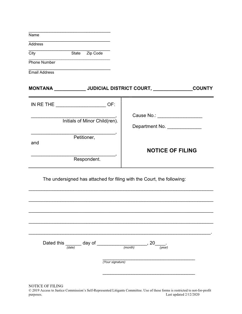 Notice Of Filing | Pdf Fpdf Docx | Montana