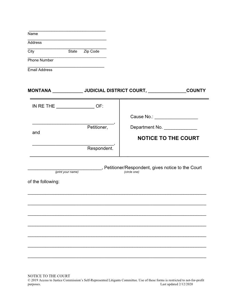 Notice To The Court | Pdf Fpdf Docx | Montana