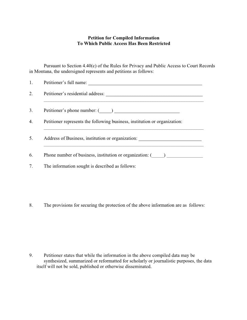 Petition For Sealed Information | Pdf Fpdf Docx | Montana