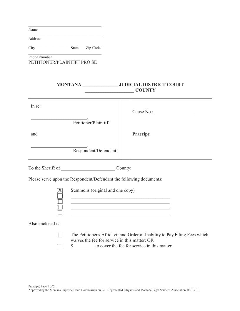 Praecipe | Pdf Fpdf Docx | Montana