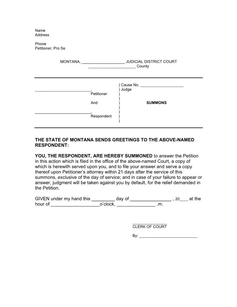 Summons | Pdf Fpdf Docx | Montana