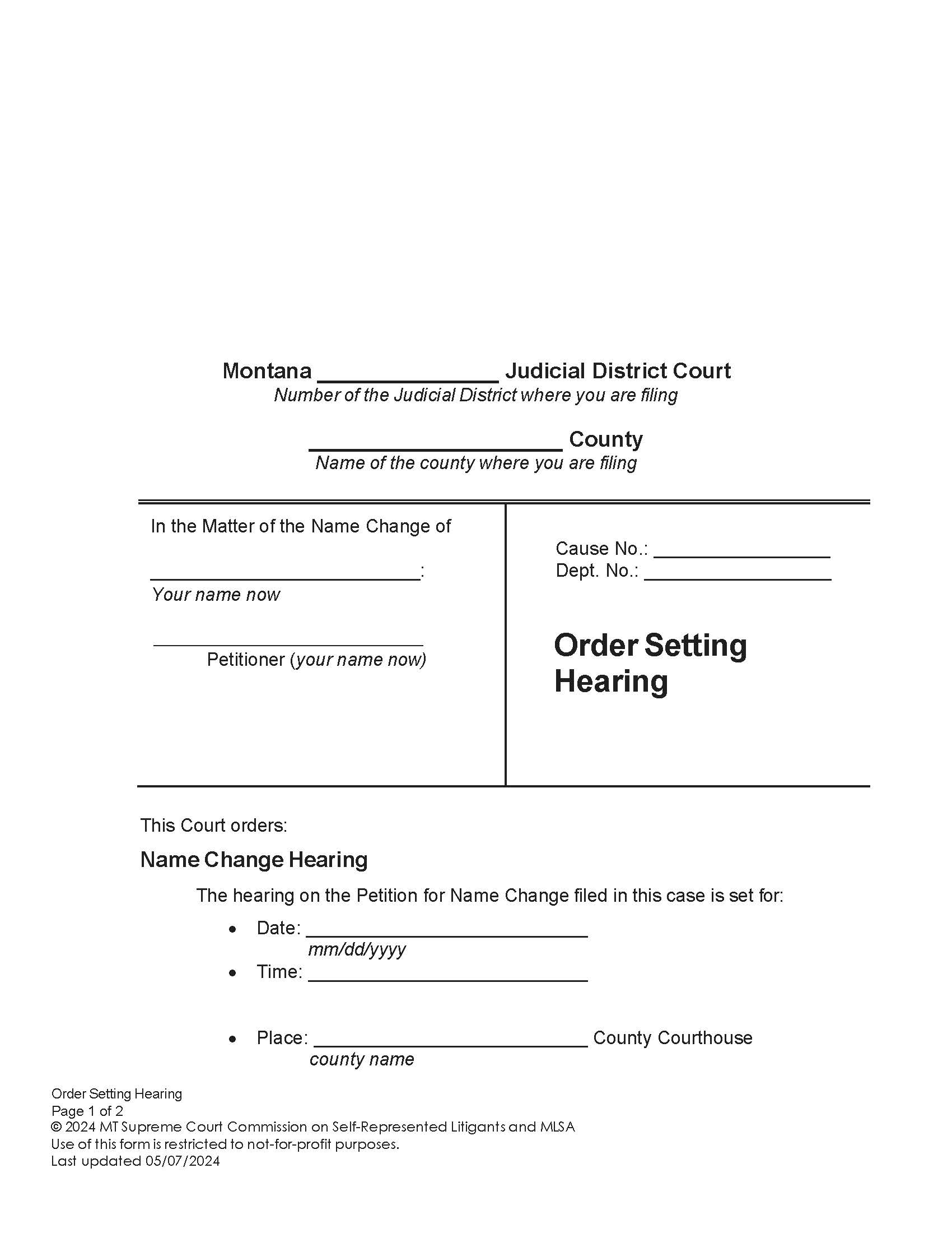 Order Setting Hearing (Adult) | Pdf Fpdf Docx | Montana