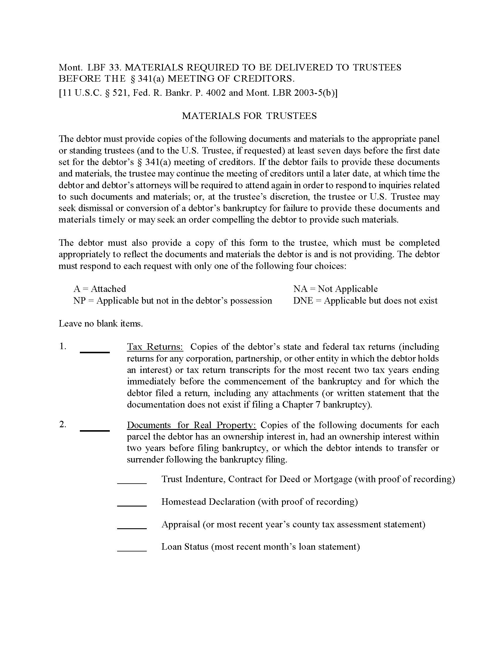 Materials For Trustees {LBF-33} | Pdf Fpdf Docx | Montana