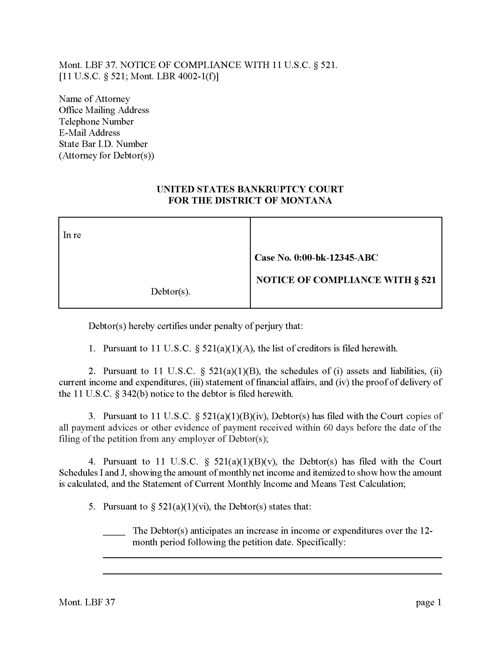 Notice Of Compliance {LBF-37} | Pdf Fpdf Docx | Montana