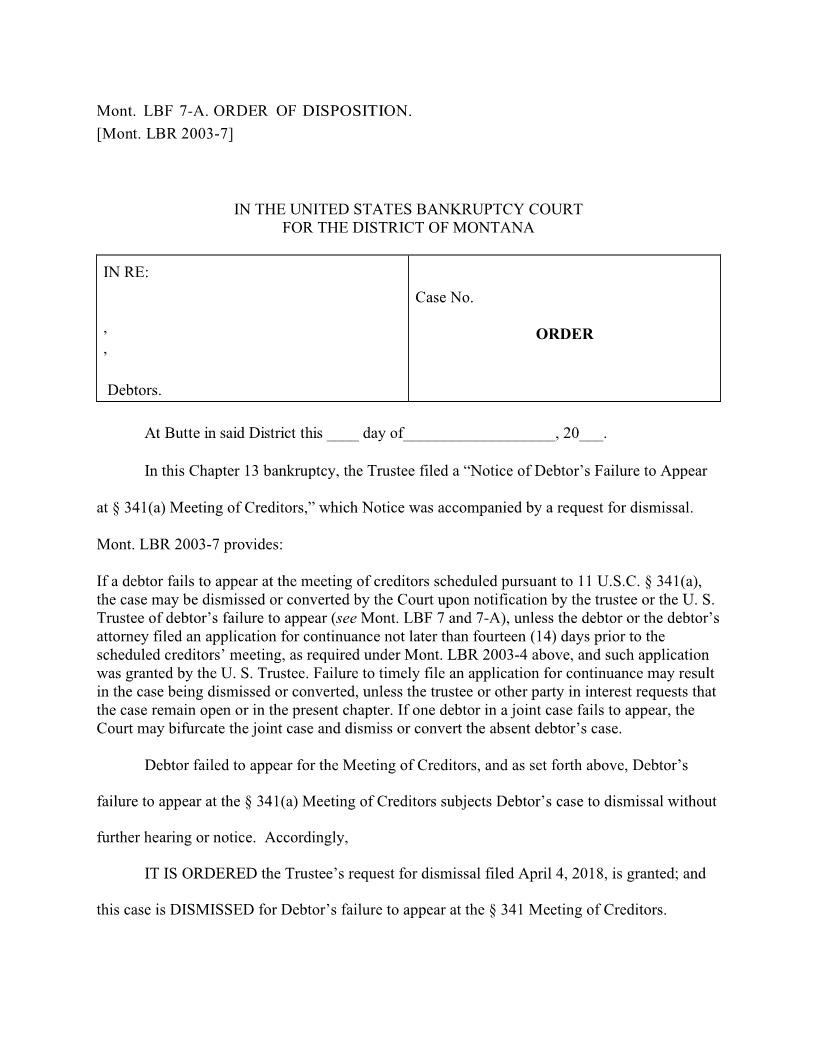 Order Of Disposition {LBF-7-A} | Pdf Fpdf Docx | Montana