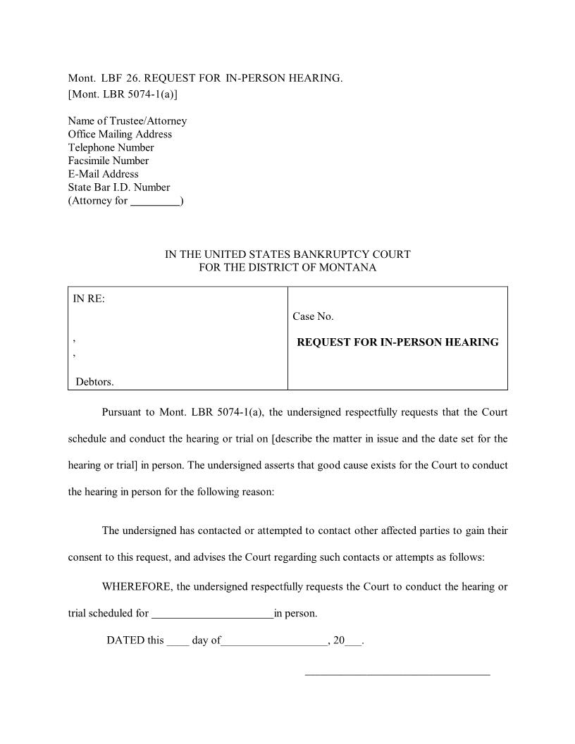 Request For In Person Hearing {LBF-26} | Pdf Fpdf Docx | Montana