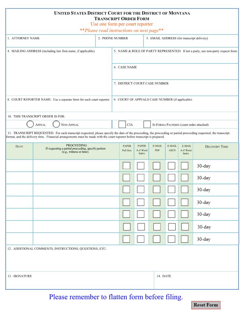 Transcript Designation And Ordering Form | Pdf Fpdf Docx | Montana