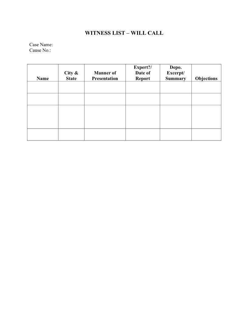 Witness List | Pdf Fpdf Docx | Montana