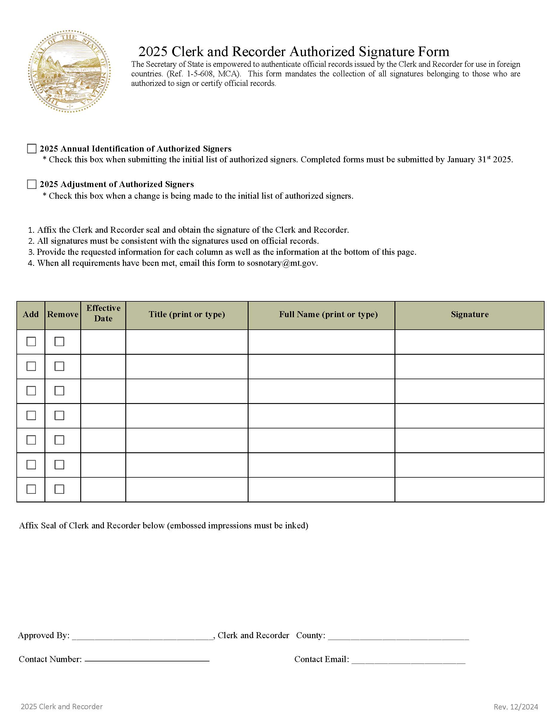 2025 Clerk And Recorder Authorized Signatures | Pdf Fpdf Docx | Montana