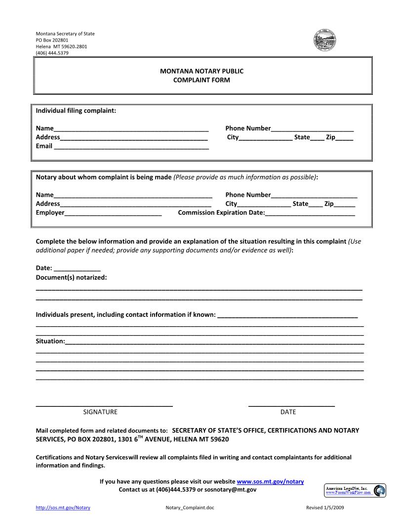 Notary Complaint | Pdf Fpdf Docx | Montana