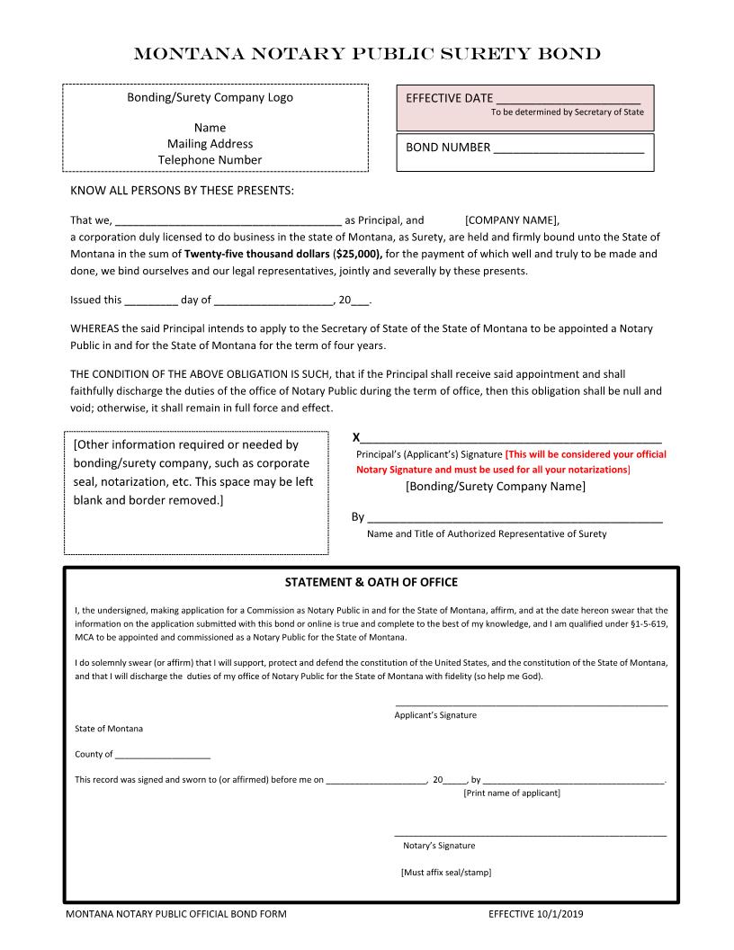 Notary Public Surety Bond | Pdf Fpdf Docx | Montana