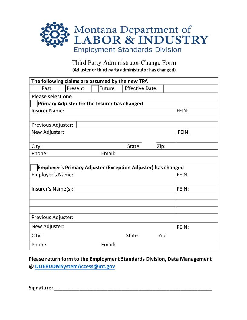 Adjuster Change Form | Pdf Fpdf Doc Docx | Montana