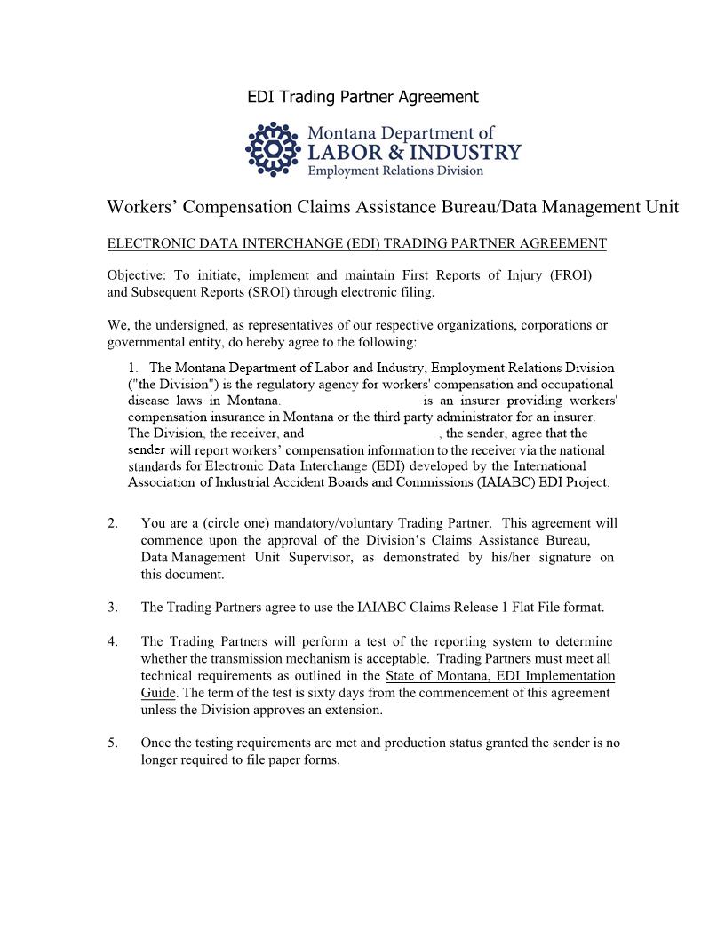 Electronic Data Interchange Trading Partner Agreement | Pdf Fpdf Doc Docx | Montana