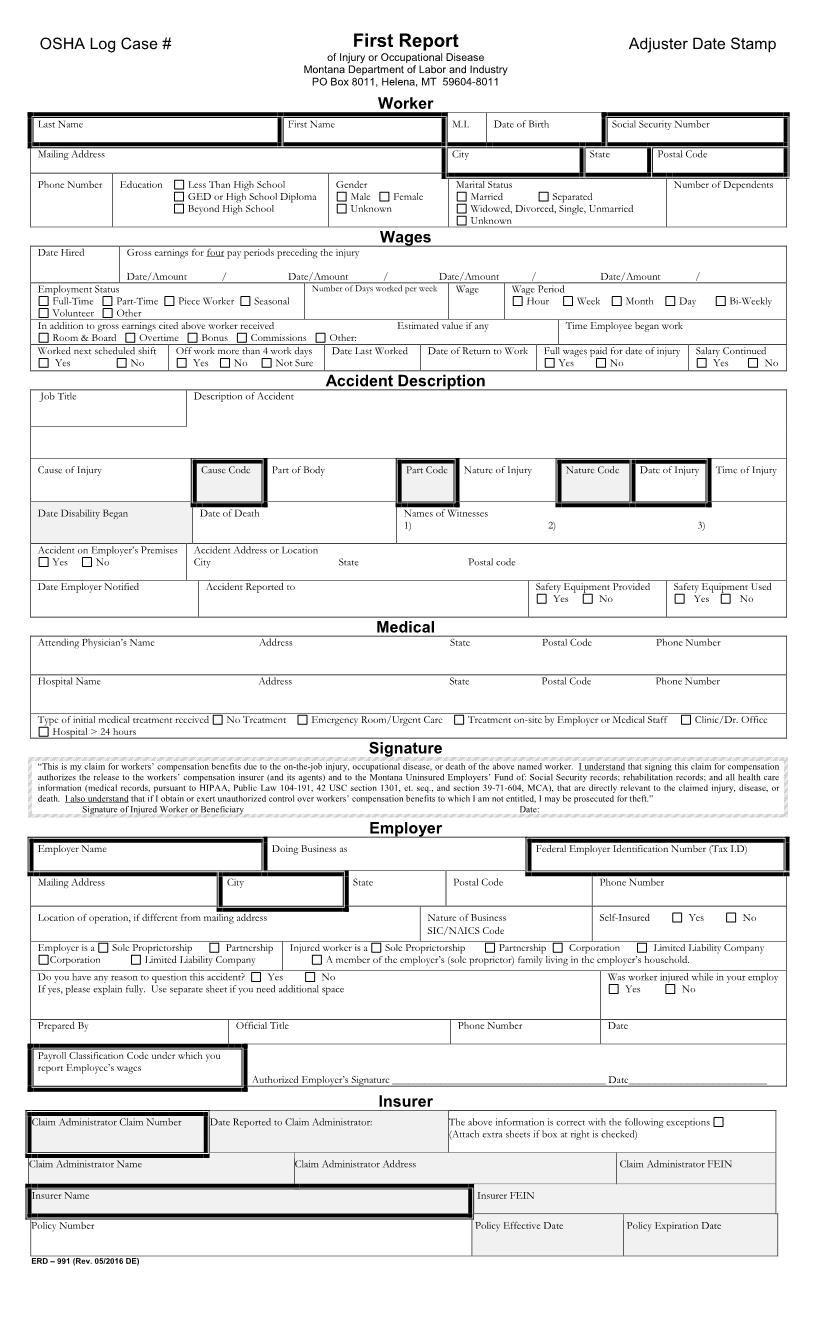 First Report Of Injury And Occupational Disease | Pdf Fpdf Doc Docx | Montana
