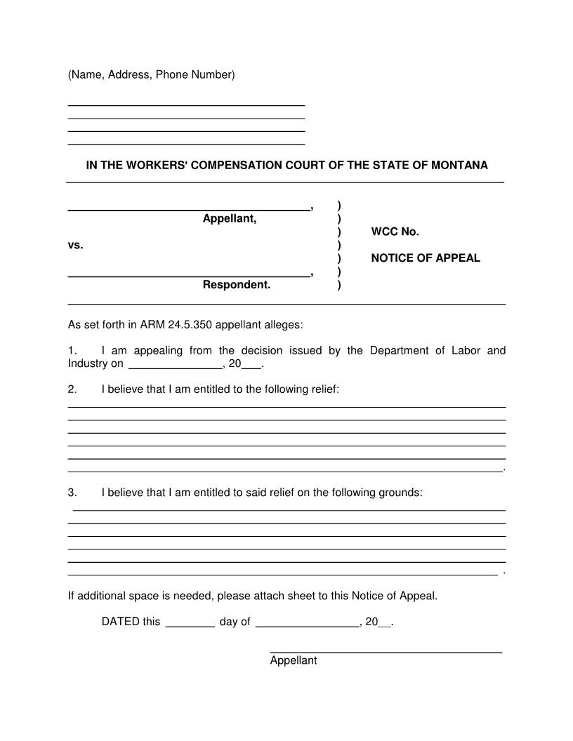 Notice Of Appeal | Pdf Fpdf Doc Docx | Montana