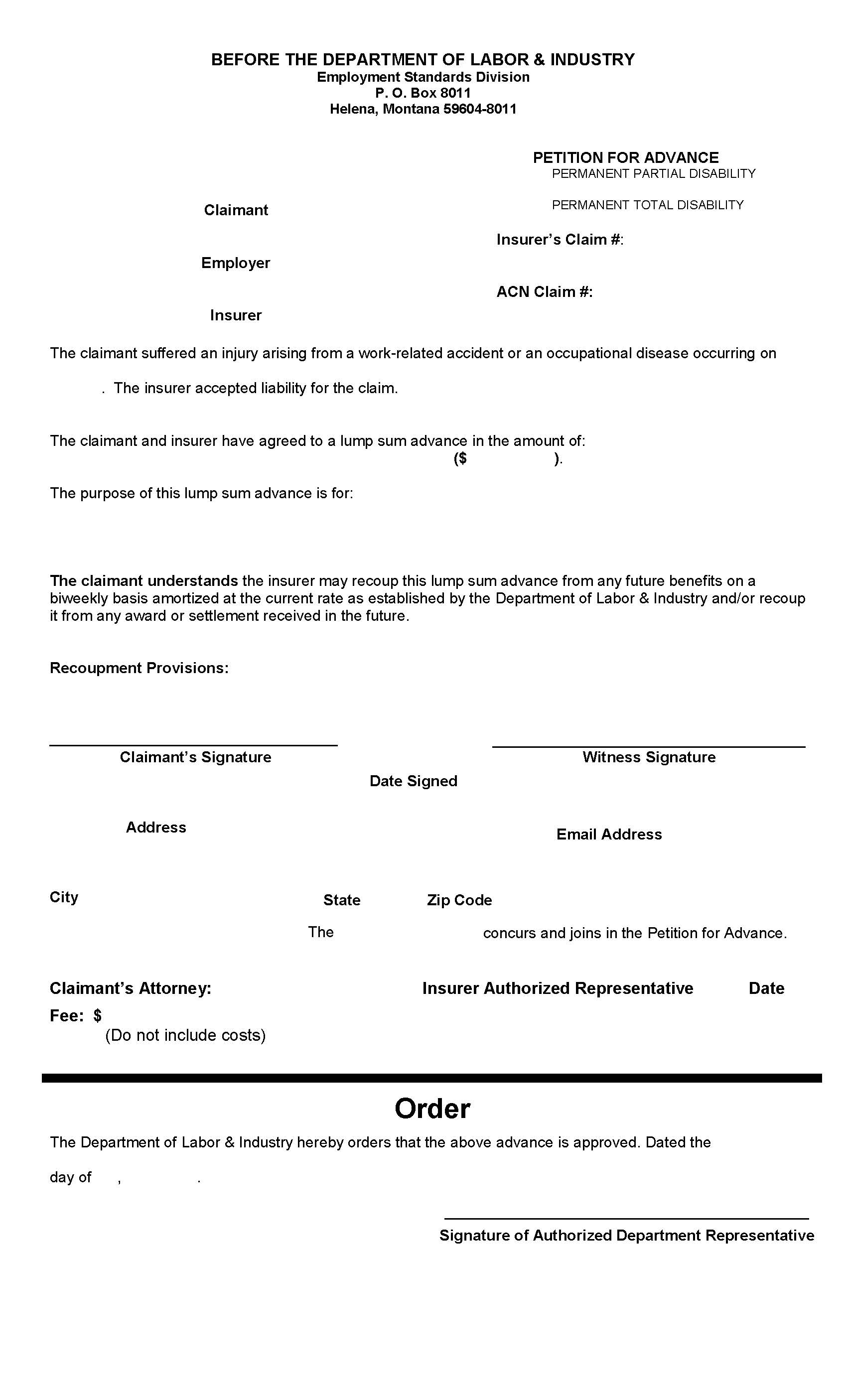 Petition For Advance | Pdf Fpdf Doc Docx | Montana