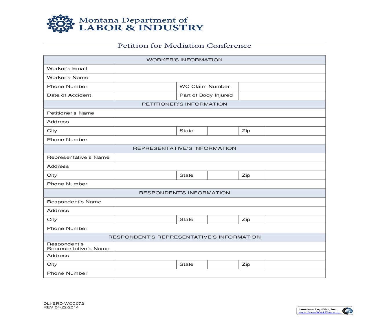Petition For Workers Compensation Mediation Conference | Pdf Fpdf Doc Docx | Montana