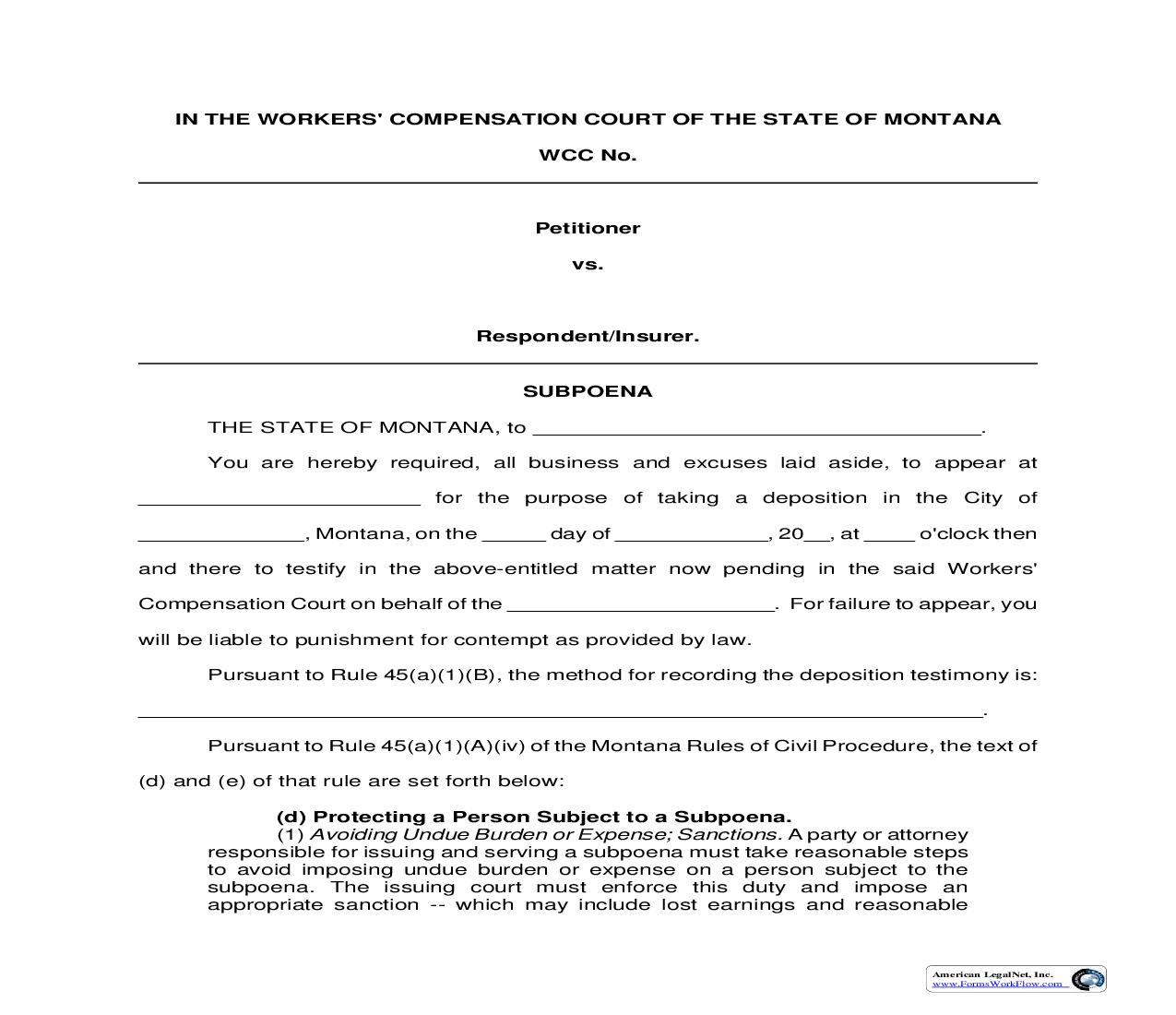 Subpoena (Deposition) | Pdf Fpdf Doc Docx | Montana